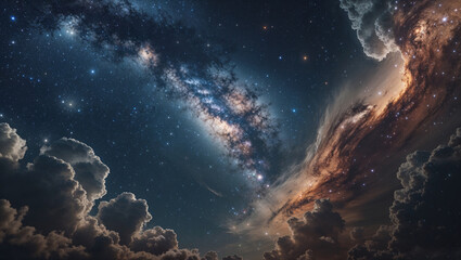 Stunning night sky view showcasing the milky way and celestial stars with dramatic clouds.