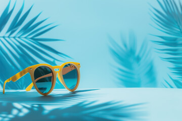 Yellow sunglasses. Summer nature background abstract concept. Pastel color tone. Generative ai.