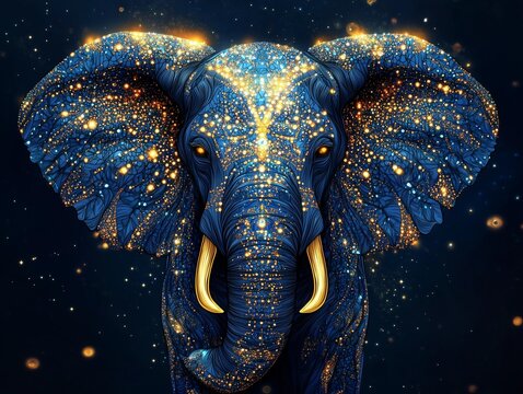 Sapphire Majesty: Moonlit Elephant in Gemstone Elegance