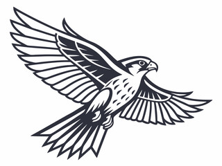 Obraz premium Powerful Falcon in Flight, Black and White Vector Graphic