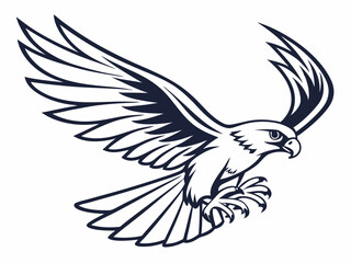 Obraz premium Powerful Falcon in Flight, Black and White Vector Graphic