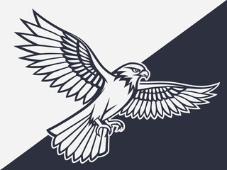 Obraz premium Powerful Falcon in Flight, Black and White Vector Graphic