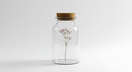 Glass Jar with Cork Lid and Delicate Pink Flower delicate flower