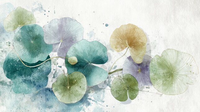 Vibrant watercolor painting of gin ging leaves, botanical masterpiece