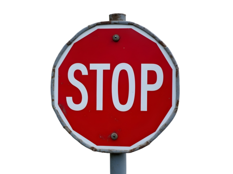 Red stop sign isolated on white background, PNG transparent,