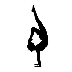 Advanced Yoga Handstand Silhouette Pose, Silhouette of Woman Performing Yoga Inversion