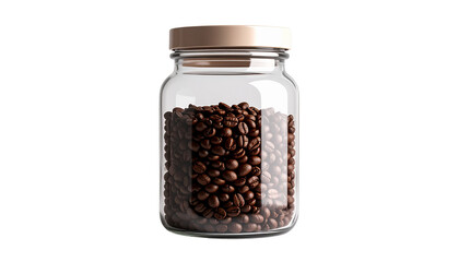 Roasted Coffee Beans in a Glass Jar isolated on solid white background