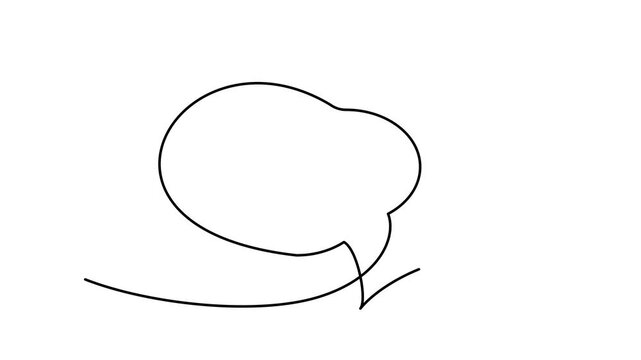 Continuous thin line bubble speech animation. Minimalist chat symbol drawing, one line dialog or message balloon, speak cloud drawing, simple conversation box, think balloon