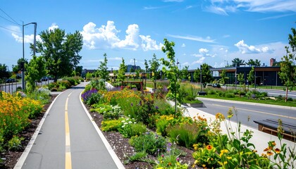 Illustration, City Infrastructure, Cycling Lanes, Community Gardens, Green Rooftops