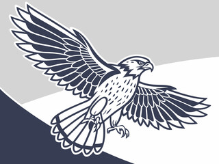 Fototapeta premium Powerful Falcon in Flight, Black and White Vector Graphic