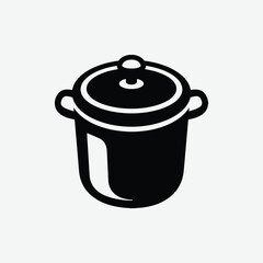 Download a clean black vector silhouette of a Dutch oven with lid and side handles. Perfect for kitchen, cooking, and culinary design on a white background.
