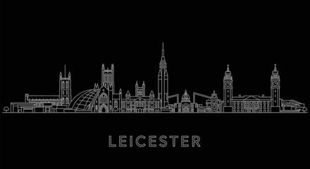 Obraz premium Leicester Skyline Silhouette with UK, and Black Background.