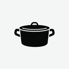 Download a clean black vector silhouette of a Dutch oven with lid and side handles. Perfect for kitchen, cooking, and culinary design on a white background.