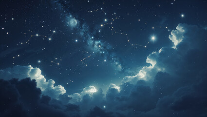 A beautiful night sky with constellations stars and cloudy atmospheric elements for design