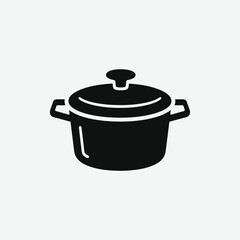 Download a clean black vector silhouette of a Dutch oven with lid and side handles. Perfect for kitchen, cooking, and culinary design on a white background.