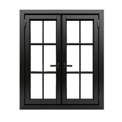 Elegant black double window on a modern house. transparent background