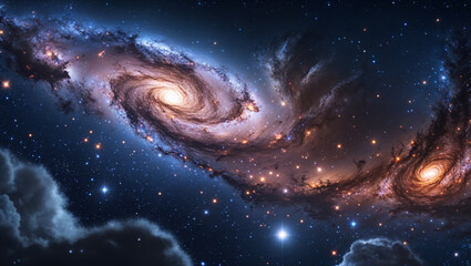 A beautiful spiral galaxy and sparkling stars in the vastness of space