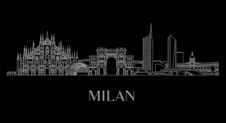 Fototapeta premium Milan Skyline Vector with Italy, Cityscape, and Architecture.