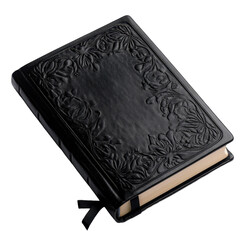 Fototapeta premium Elegant black journal with embossed cover. transparent background
