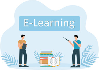 E-learning,online digital technology with  on blue background. internet lessons and teaching
