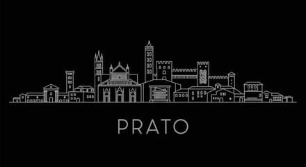 Fototapeta premium Prato Italy Skyline White outline on black.