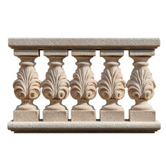 Elegant stone balustrade with ornate details. transparent background