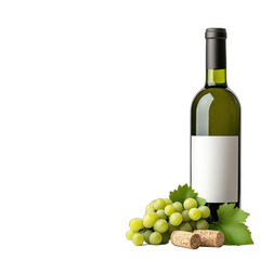 Elegant white wine with fresh green grapes. transparent background