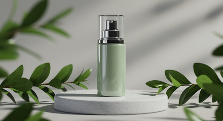 Sage Green Cosmetic Bottle Mockup with Greenery green bottle