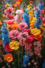 A Vibrant and Beautiful Blooming Flower Field Filled with Vivid and Bright Colors