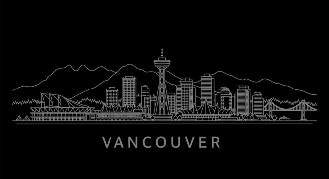 Vancouver Skyline Canada Cityscape Line Art.
