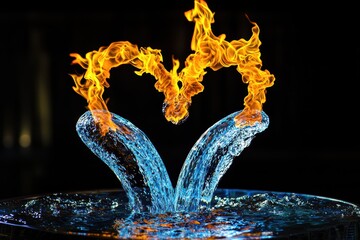 An Exquisite Dynamic Fire and Water Heart Sculpture Display that Captivates All Viewers