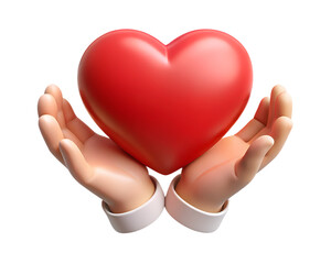 Obraz premium Giving Big Red Heart: Hands Holding 3D Heart Symbol of Love and Support - Conceptual Rendering