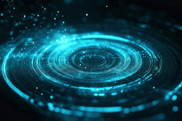Abstract Holographic UI with Glowing Teal Rings and Particles