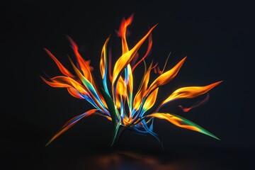 Vibrant and Stunning Abstract Shapes Accompanied by Colorful Flames on a Dark Background