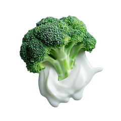 Fresh broccoli with creamy sauce background. transparent background