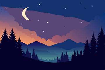 Fototapeta premium night landscape with moon