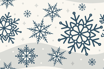 Winter Wonderland: A serene and minimalist illustration of snowflakes floating against a backdrop of gentle snowy hills, perfect for holiday themes. 
