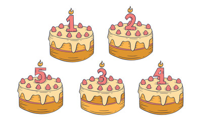 Birthday Cakes with Numbered Candles Set