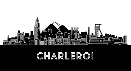 Naklejka premium Charleroi Skyline Black and White Illustration.