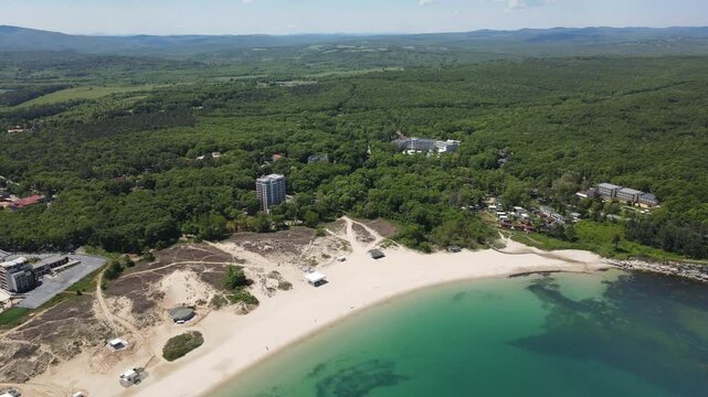 Aerial view of Black Sea Coast near Atliman Beach and Kiten, Burgas Region, Bulgaria 