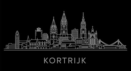 Obraz premium Kortrijk Cityscape Outline with Belgium, and Black.