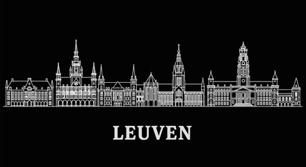 Obraz premium Leuven Skyline with Belgium Cityscape Silhouette.