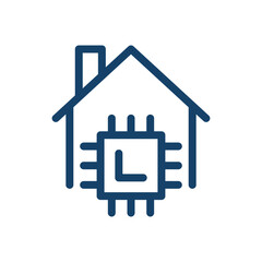 Smart home icon, line style symbol of connected house system, wireless automation and remote control, heating, security, convenience and energy saving flat vector illustration.