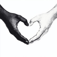 Hands of different colors form heart shape symbol of love and unity 