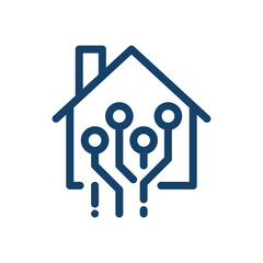 Smart home icon, line style symbol of connected house system, wireless automation and remote control, heating, security, convenience and energy saving flat vector illustration.