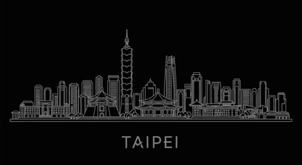 Fototapeta premium Taipei Skyline Outline Cityscape Vector.