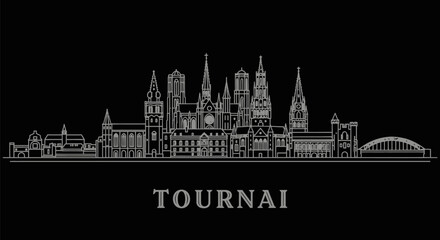 Naklejka premium Tournai Skyline with Belgium Cityscape Minimalist.