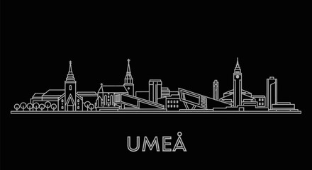 Obraz premium Ume with Sweden Skyline Line Art Vector.