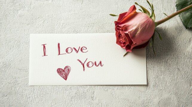 A romantic declaration of love, with a rose and a heartfelt message, creating a scene of affection and care. A beautiful rose accompanies the message