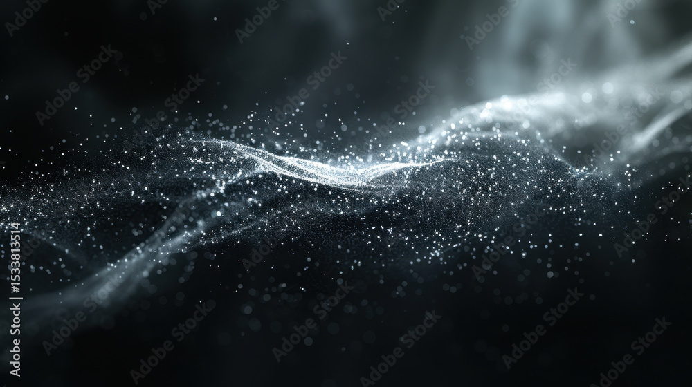 Poster mesmerizing abstract background featuring soft glowing particles and flowing wave like pattern, crea